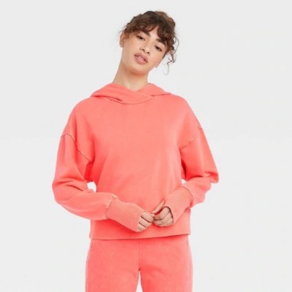 WOMEN'S FRENCH TERRY ACID WASH HOODIE - JOYLAB CORAL S, PINK